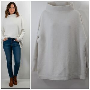 Free People Small Off White Ribbed Mock Cowl Neck Oversized Sweater Cozy *Flaw*